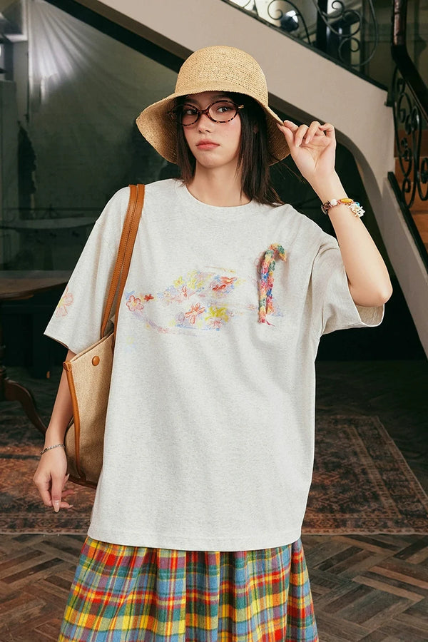 クレヨンフローラルボウノットTシャツ