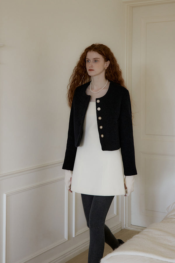 ALPACA WOOL SHORT COAT - NAVY