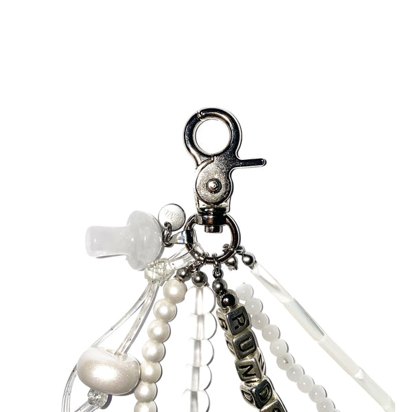 mushroom gemstone keyring (white)