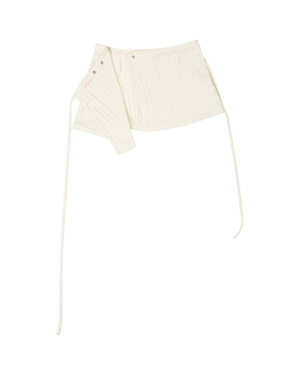 RIBBED STRAP WRAP SKIRT, CREAM