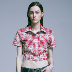 rox washed western check crop shirts red