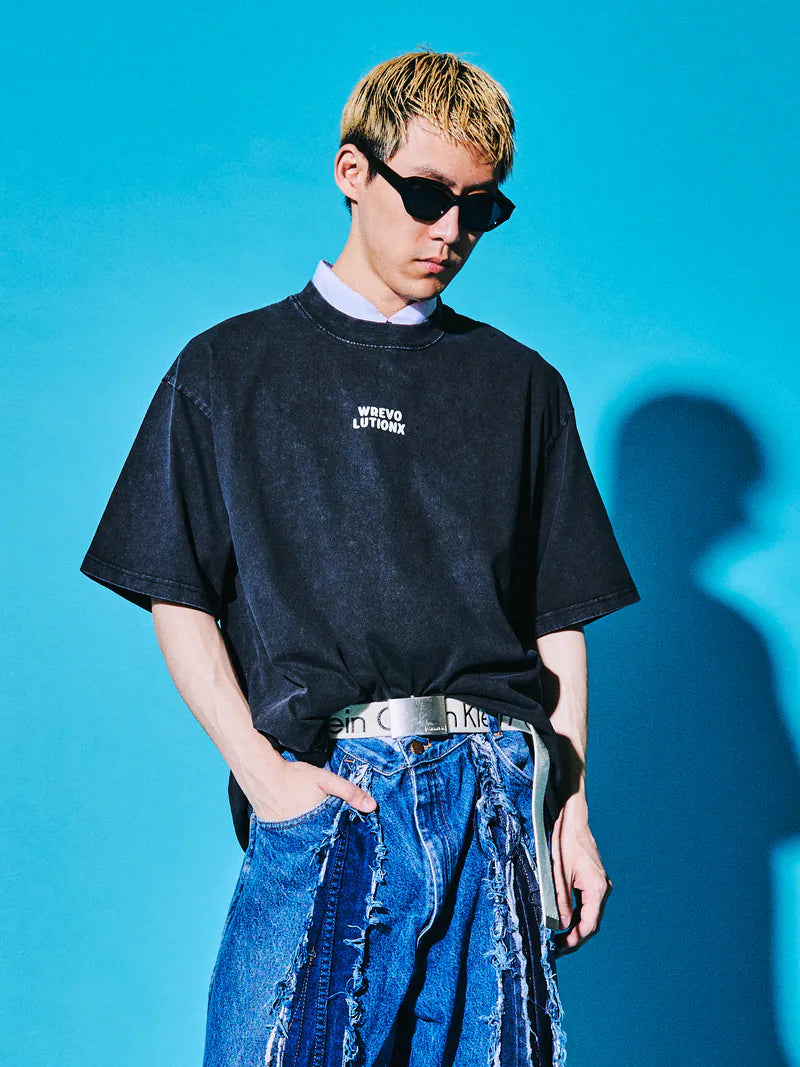 サクラアニマルズブラックデニムウォッシュドTシャツ (エイプ)