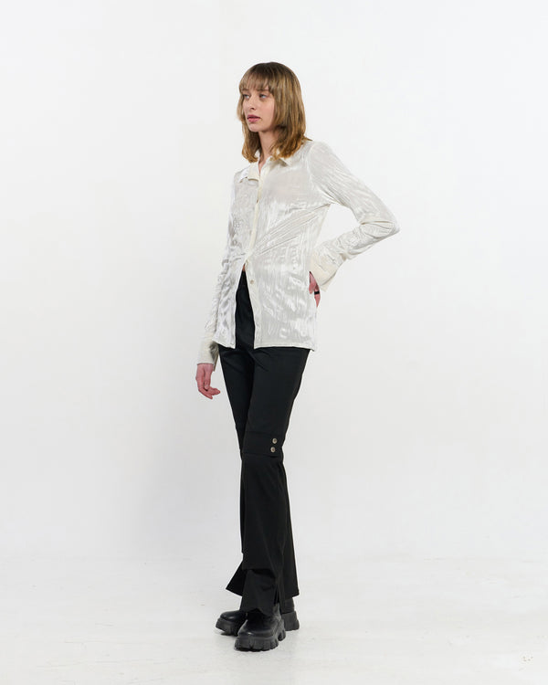 Embroidered Velvet Slim Shirt _ IVORY