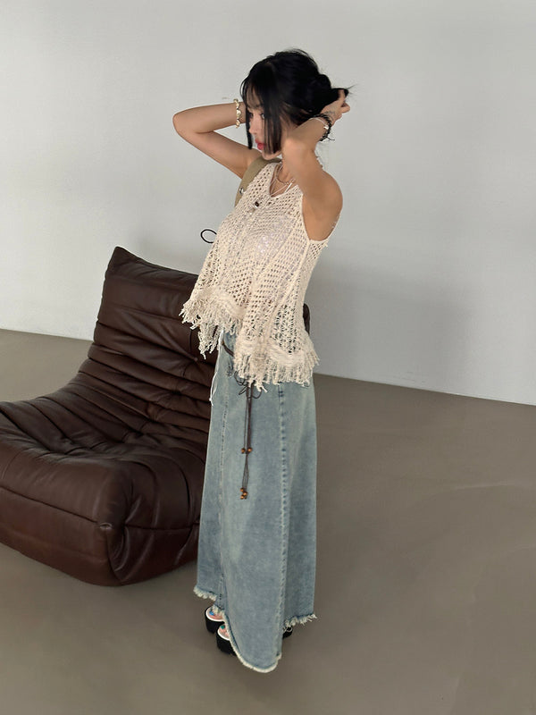 Crochet Fringed Knit Sleeveless