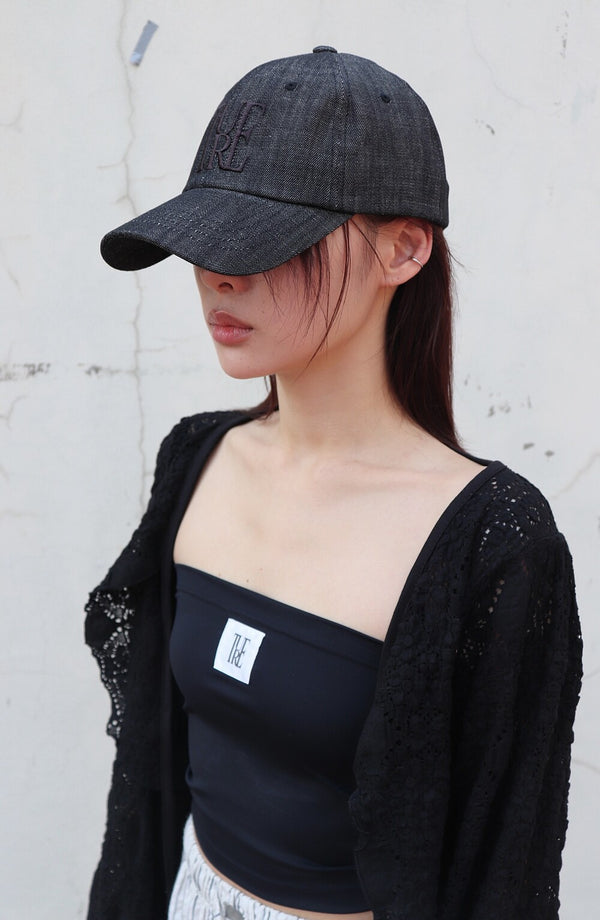 tone on tone black denim ball cap