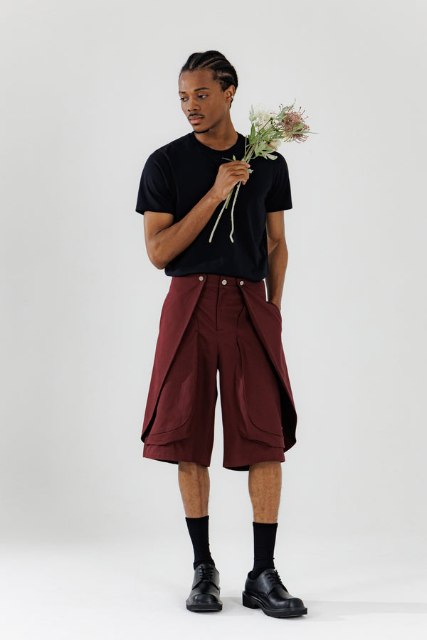 BLOSSOM 3D POCKET SHORTS_DEEP WINE