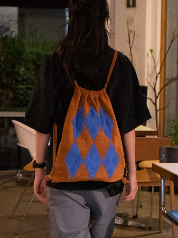 YMW argyle gym sack - brown & vintage blue