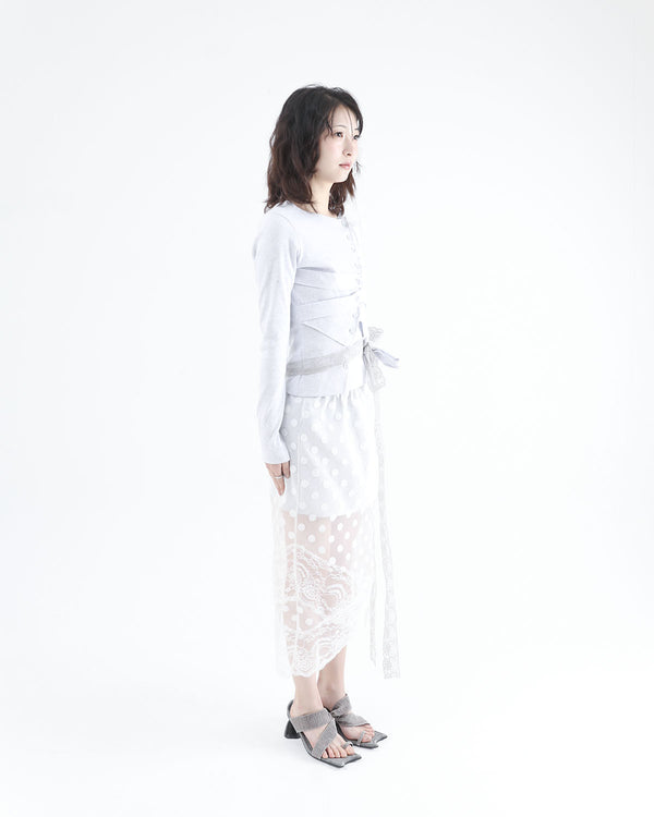  MESH LACE LONG SKIRT WHITE DOT