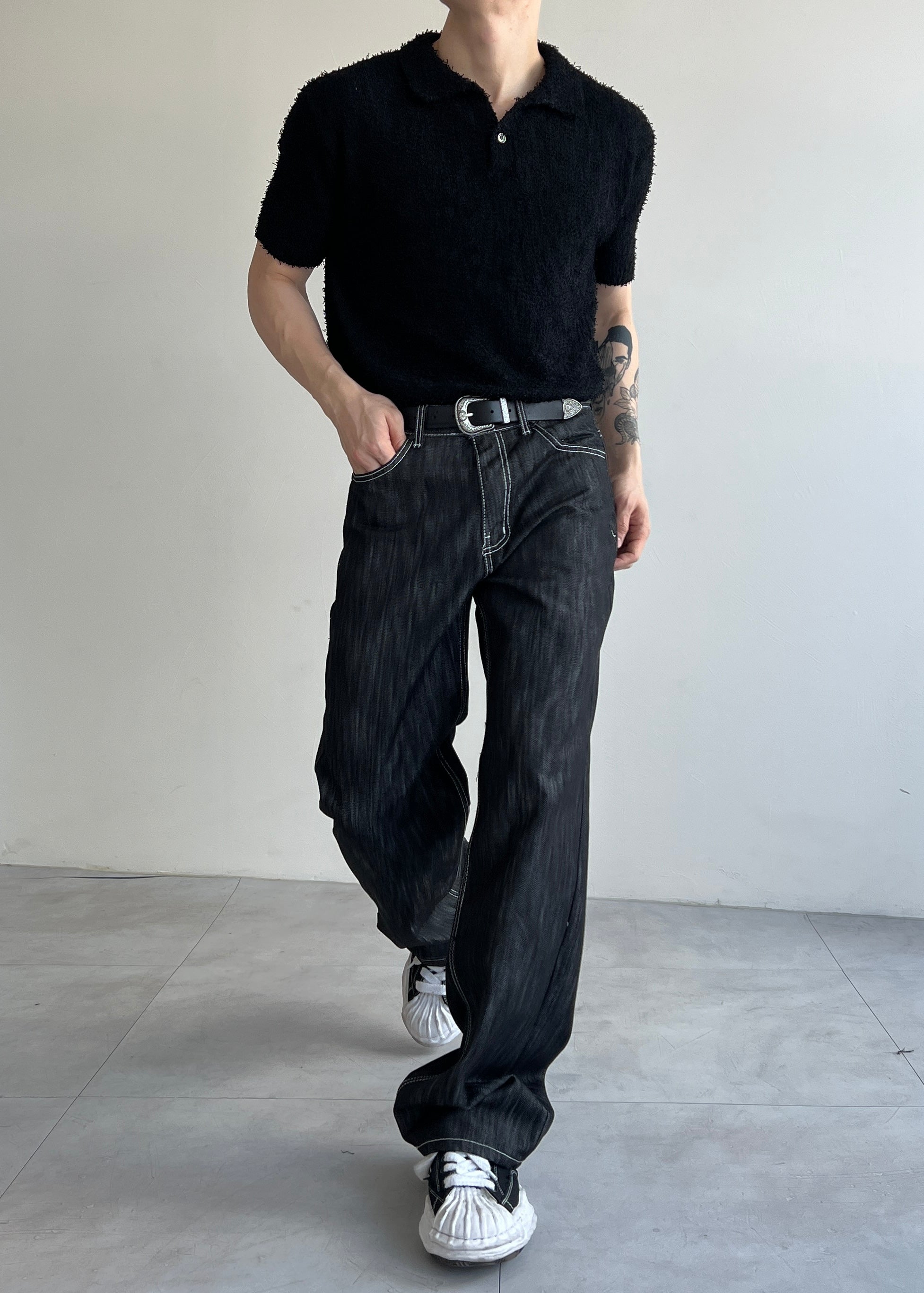 Slavic Stitch Black Wide Denim(BLACK)