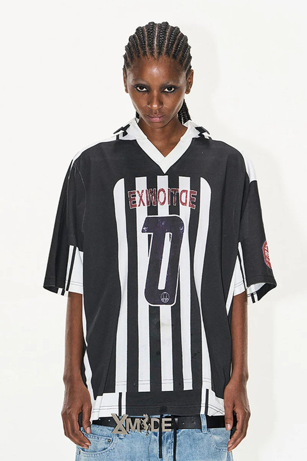 Striped Print Collar Jersey Tee