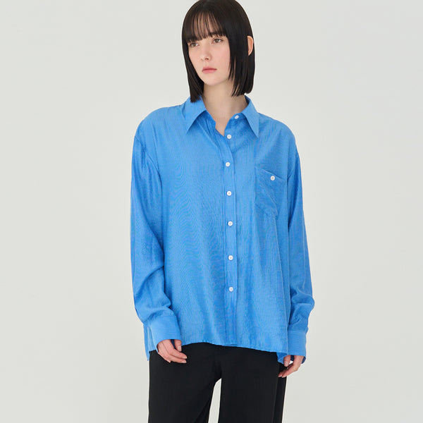 STRIPE OVER-FIT BUTTON SHIRT (BLUE)