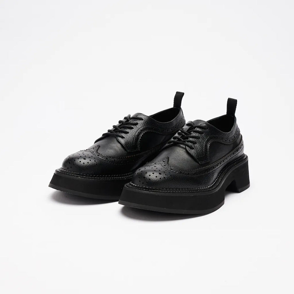 VATIC WINGTIP BROGUES SHOES BLACK Leather shoes with 45mm thick soles