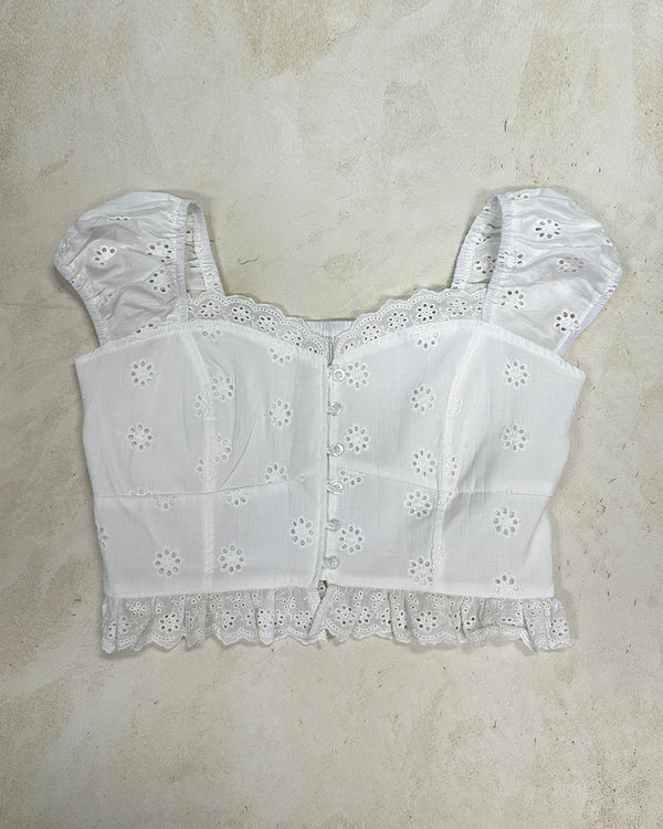 Kawai Punching Eyelet Cropped Blouse