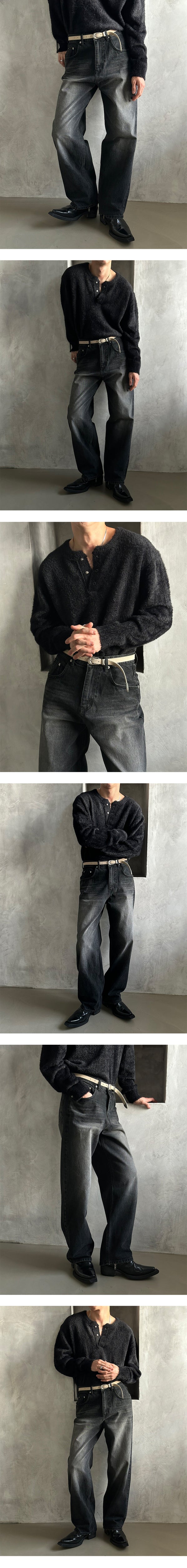  [BASIC ITEM] Black washing wdie denim pants