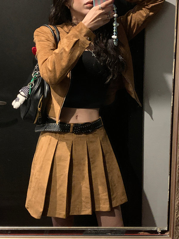 [MADE] rump suede pintuck mini skirt