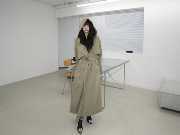 Maxi hood long trench