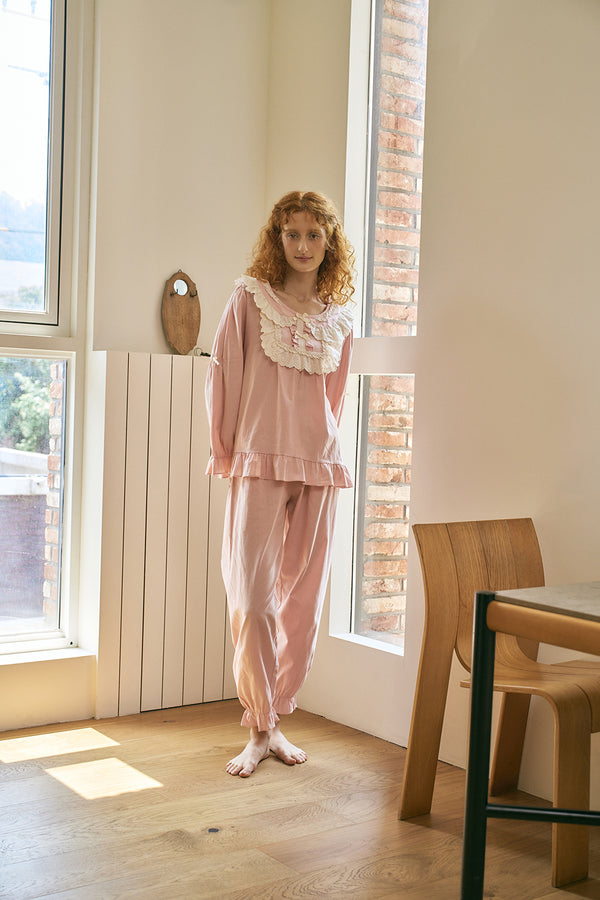 (24217WTLLN) ULLALA PAJAMAS Charles Long Sleeve Two-Piece Peach (30'S) Free Size