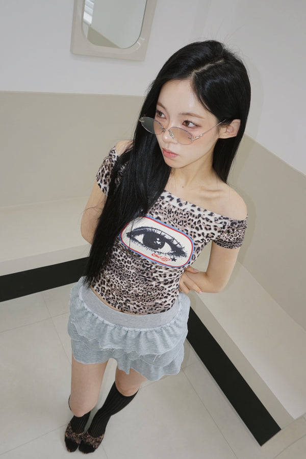アイズ レオパード オフショルダー 半袖 Tシャツ