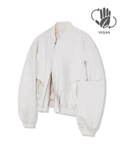 87-STAN027 [Vegan Suede] Curved Layer Bomber Suede Jacket Ivory