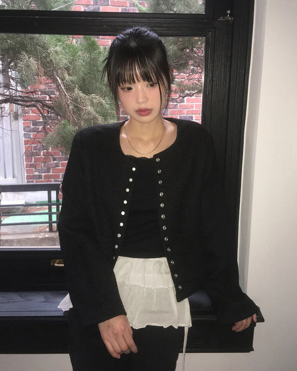 【即日発送】[MADE] ラメスナップボタンノーカラーツイードジャケット 