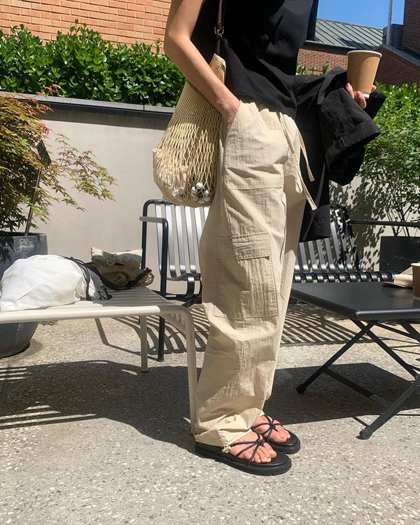 wide cargo pants (cream beige)