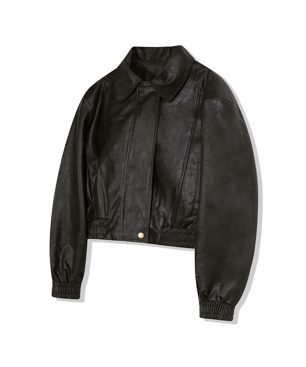 85-VIVAJ005 [Vegan Leather] Vintage Shape Crop Blouson Leather Jacket