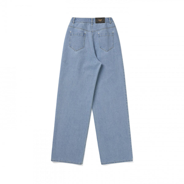 バックルピンタックデニムワイドパンツ