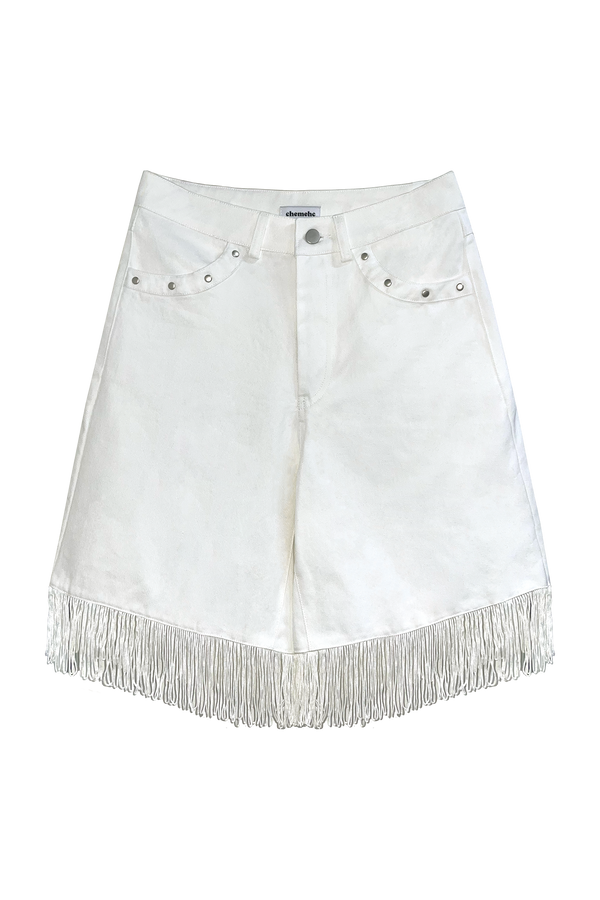 STUD TASSEL HALF PANTS (WHITE)