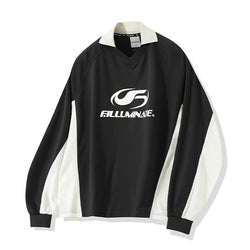 Symbol Logo Collar Jersey Long Sleeve-Black