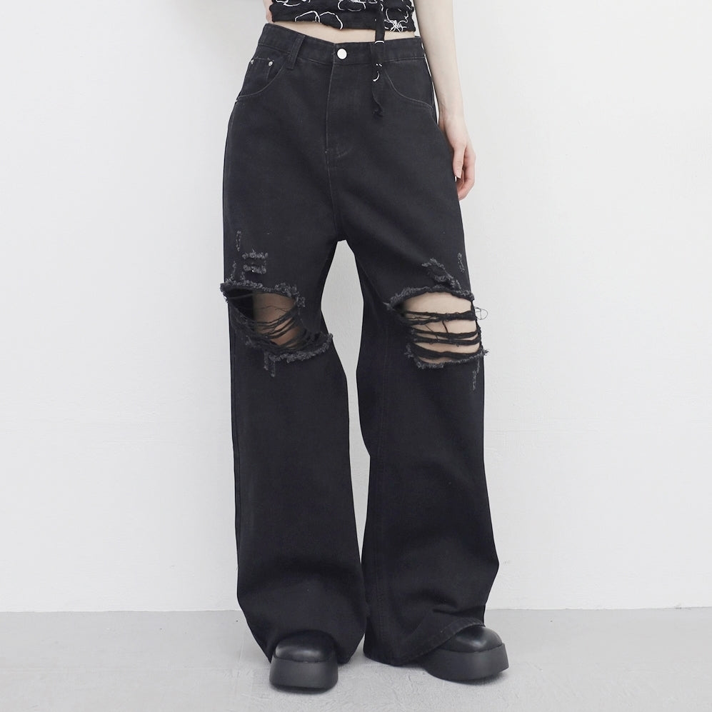 Robe wide damaged denim pants