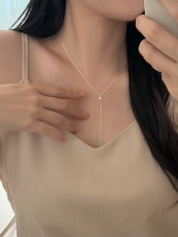 [Silver 925] cubic drop necklace / wedding guest look daily simple silver chain long