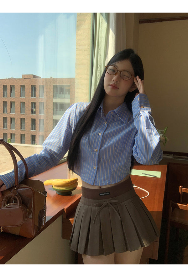 French blue striped cropped shirt