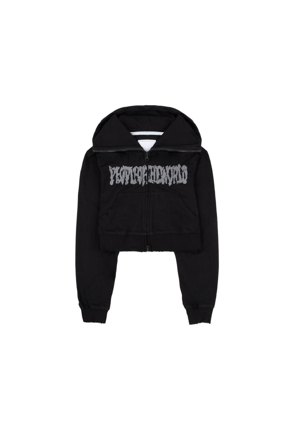 Crop Logo Hood Zip-Up (BLACK)