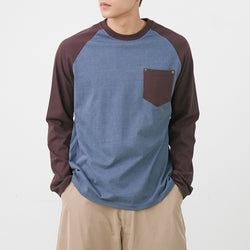 Pocket raglan mix-color long sleeves 3color