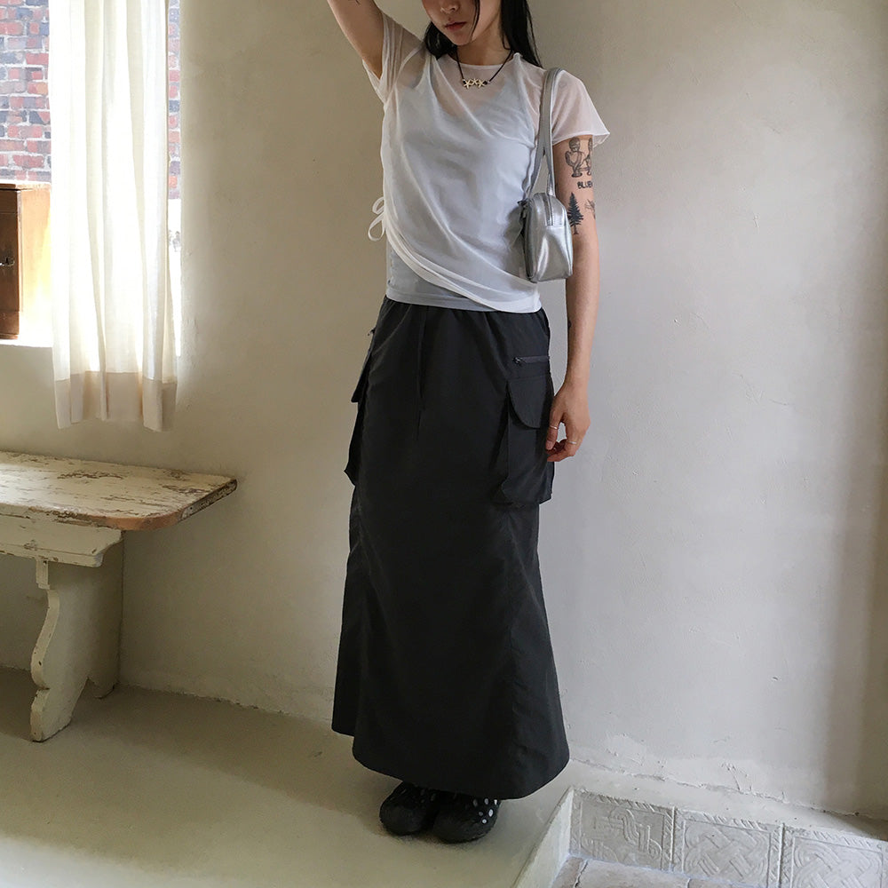 Pien cargo zipper pocket nylon long skirt