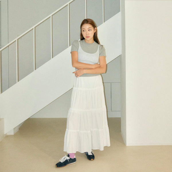 Maxi Shirring Flare Skirt (WHITE)