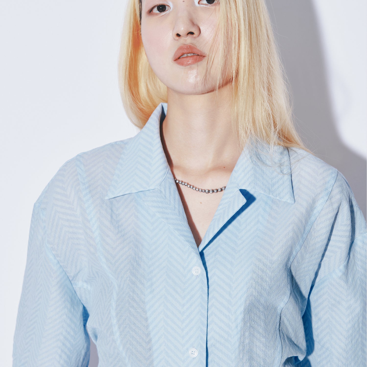 Herringbone Open Collar Shirt sky blue