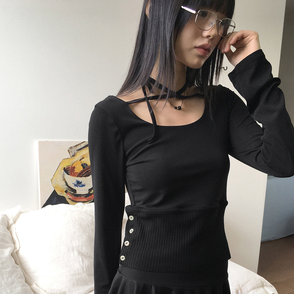 [MADE] Sint Strap Coloring Button Slit Cooling Long Sleeve T-Shirt