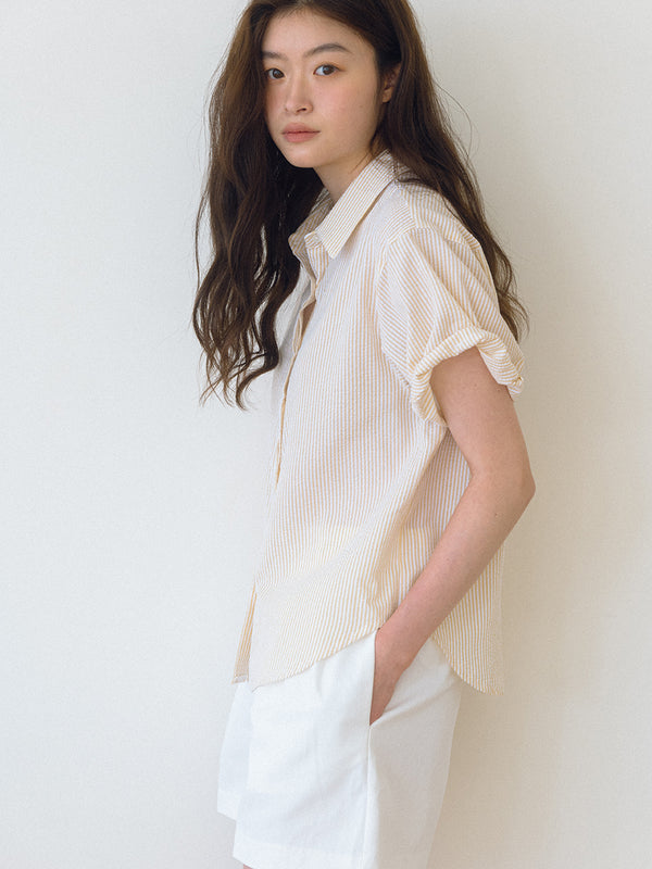 Strip roll-up Shirt - Cream