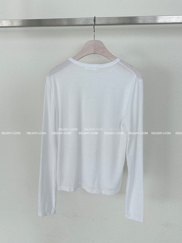 Fluffy and basic plain long-sleeved T-shirt