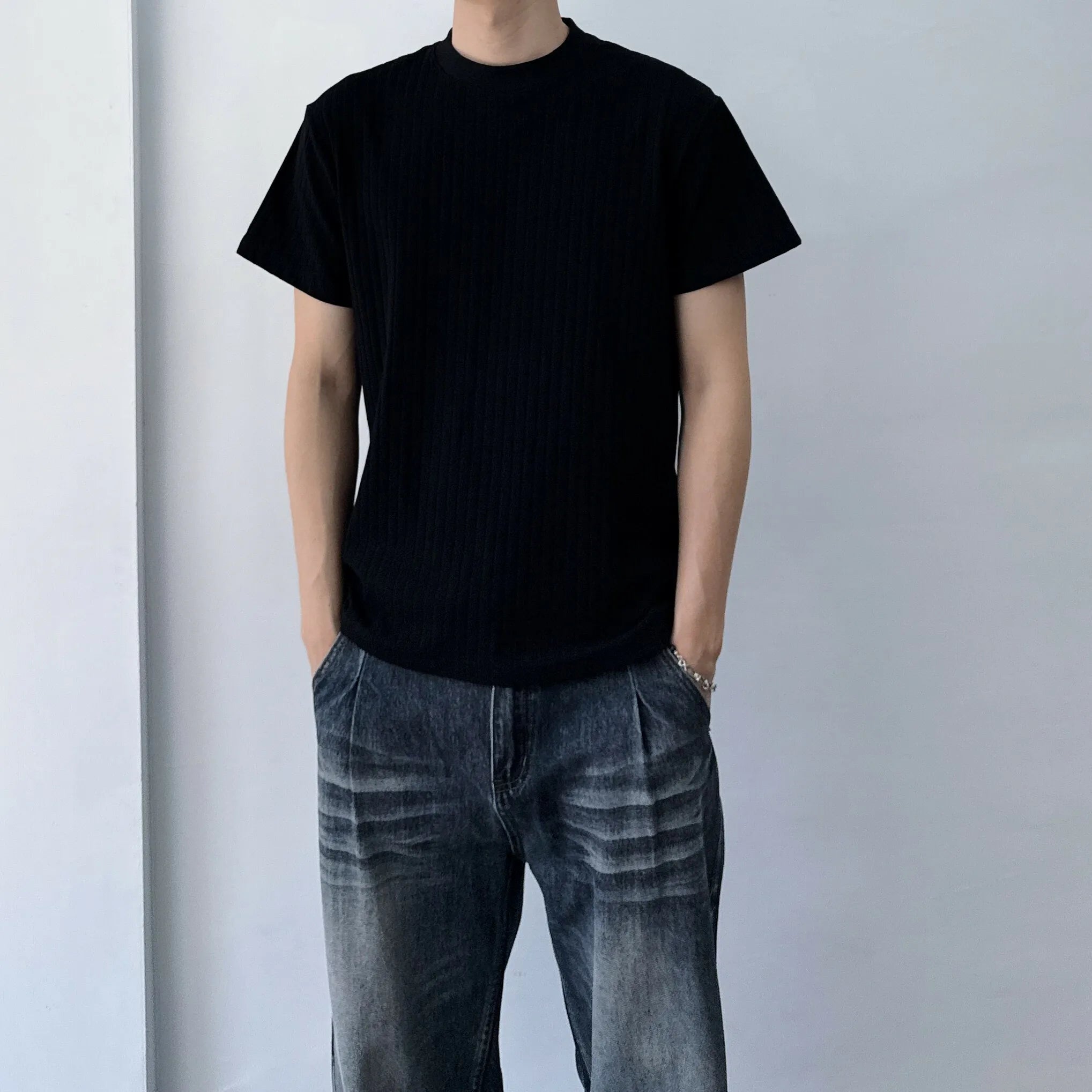 モックネックストライプ半袖