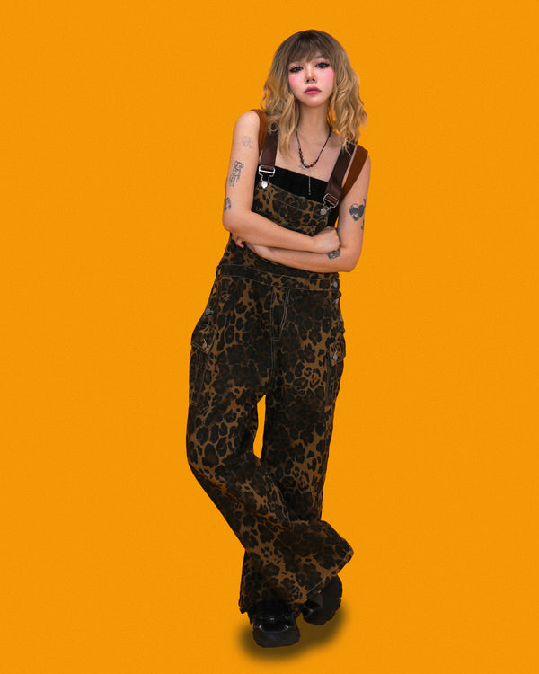 leopard overall pants