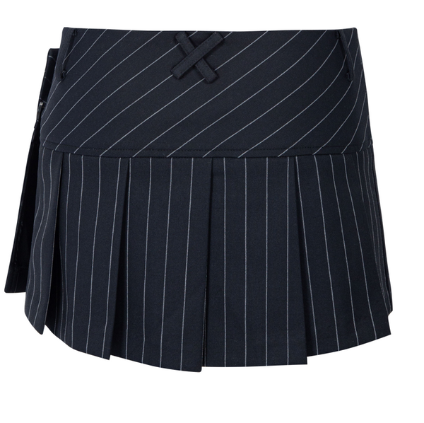 Striped Pleated Wrap Skirt (Black)