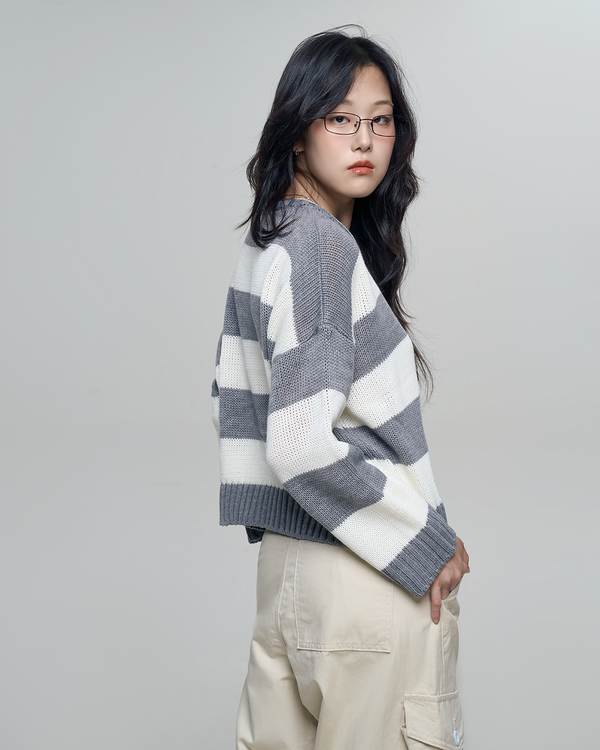 JUST STRIPE KNIT Melange Oatmeal