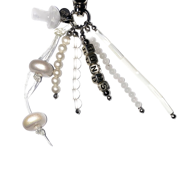 mushroom gemstone keyring (white)