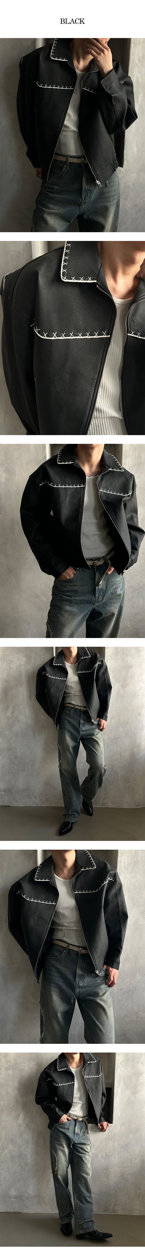  [PREMIUM][HANDMADE] Stitch western leather blouson(2color)