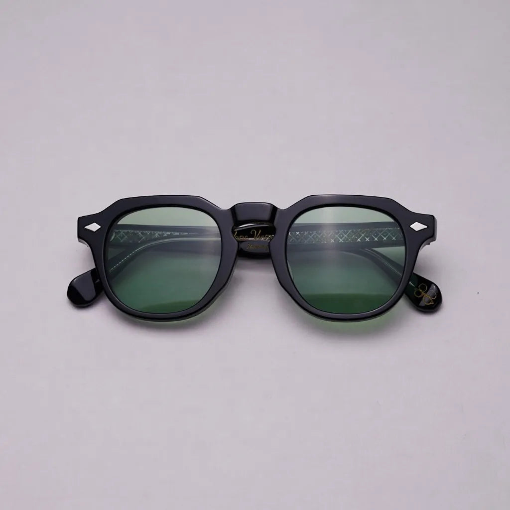 Vatic Vintage Optical Soto Black 8mm Lake green lens with French crown thick-cut acetate frame