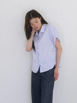 Strip roll-up Shirt - Sky blue