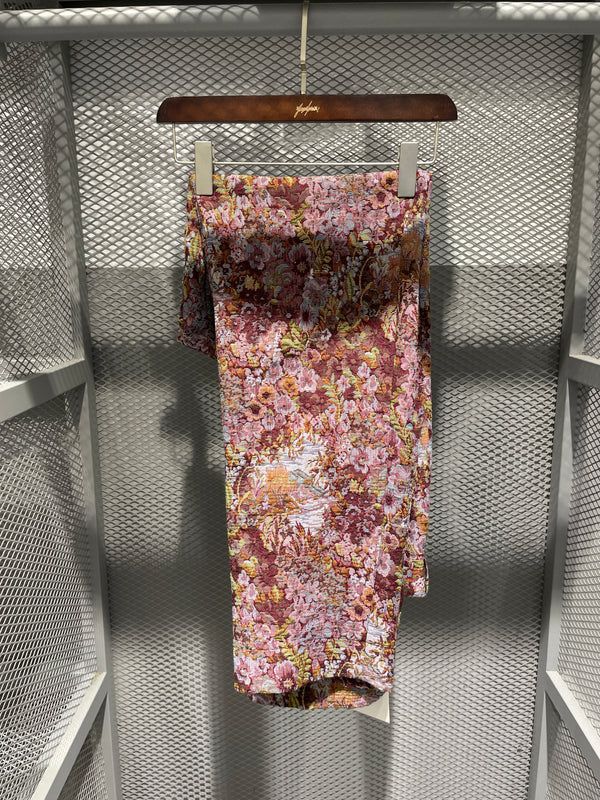 Maroon Floral and White Pattern Trousers