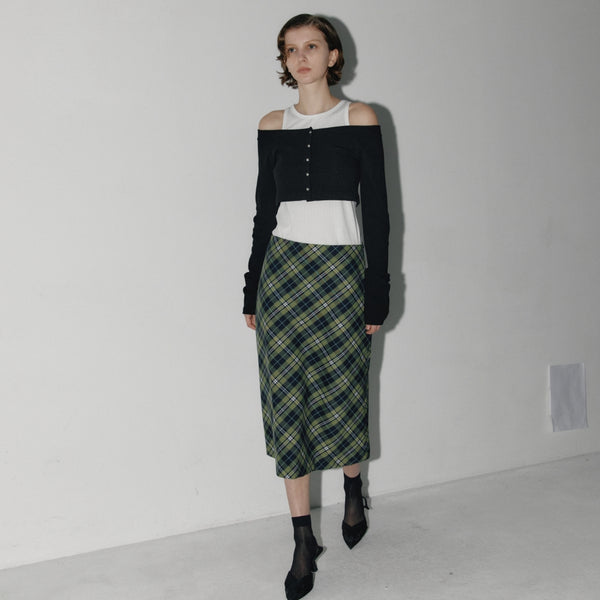 Check midi flare skirt Green